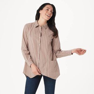 NWT Large LOGO Lori Goldstein Woven Striped Blouse